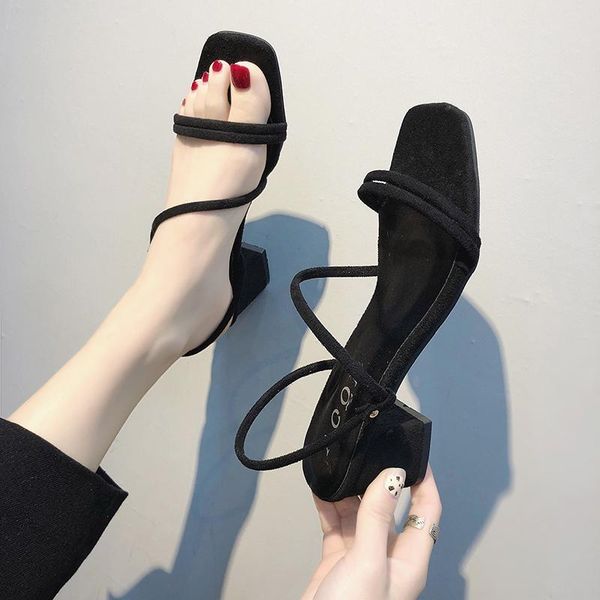 

sooneeya narrow band party shoes women sandals open toe summer shoe high-heeled beach woman square elegant, Black