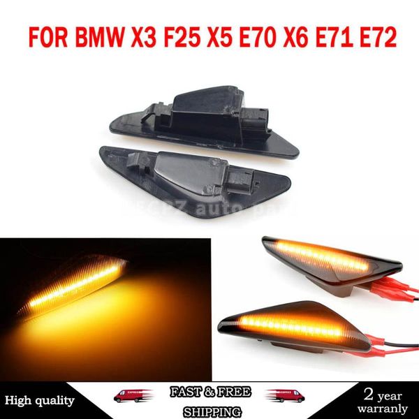 

emergency lights 2pcs sequential dynamic flowing led side marker light turn signal blinker for e70 x5 f25 x3 e71 x6 2007-2013