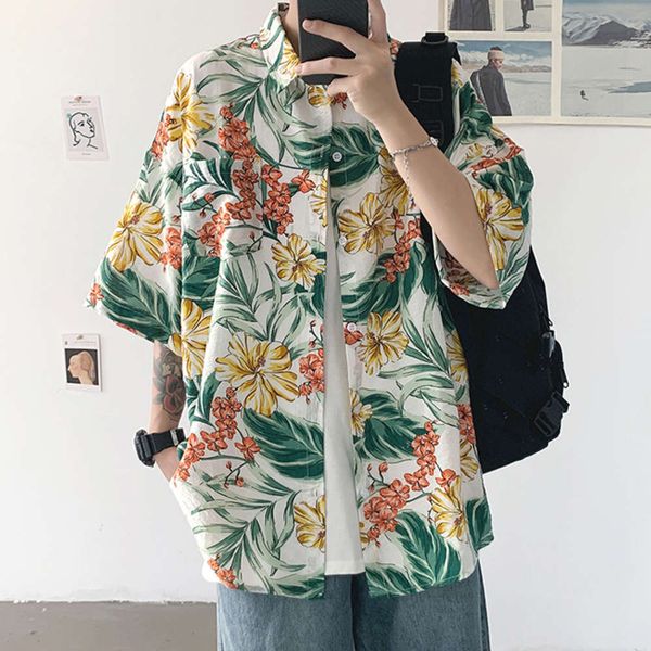 

men's casual shirts shirtfloral style short sleeve shirt men's plus size fat thin loose summer beach se9g, White;black
