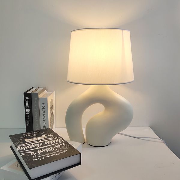 

modern minimalist nordic fabric resin table lamp bedroom bedside study dining living room art decor light