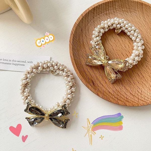 

hair accessories korean pearl bow tie fairy rubber band simple rhinestone jewelry rope elastic bands