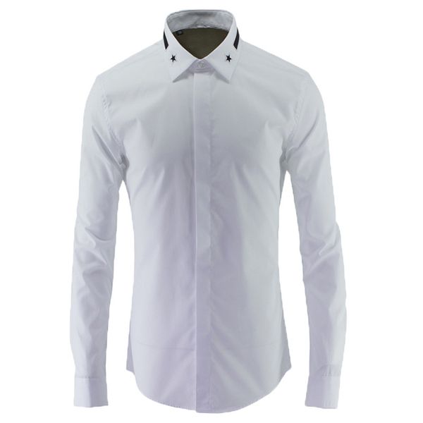 

tee polo shirt luxury star embroidery long sleeve men fashion casual slim mens party nightclub shirts man, White;black