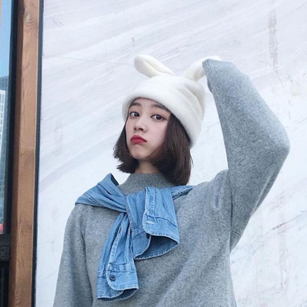 

beanies draping ears fur hat women autumn and winter knitted polyester warm korean version of japanese