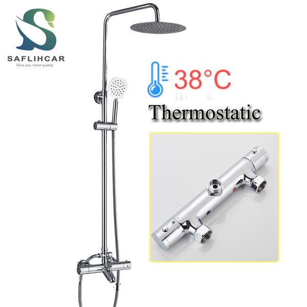 

bathroom shower sets saflihcar 8'' thermostatic set chrome bath faucet dual handles & cold water mixer valve tap tub spout