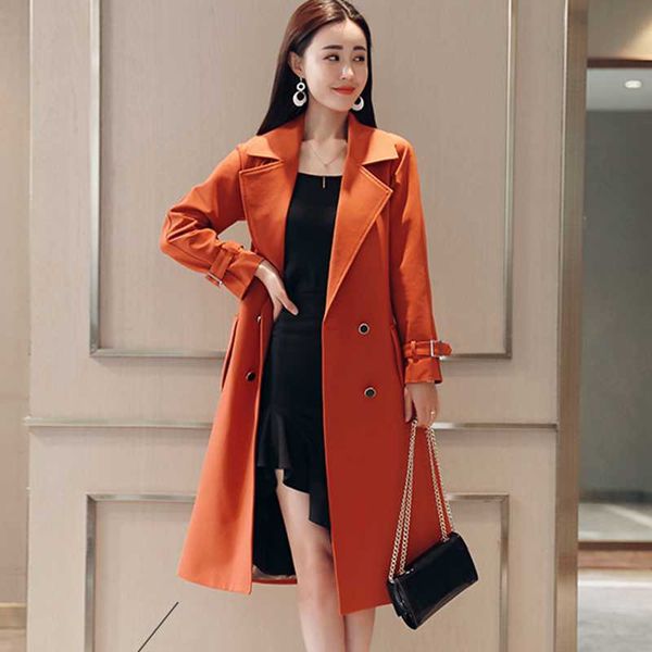 

women's trench coats 2021 autumn windbreaker mid-length fashion ladies waist thin double-breasted casual jacket, Tan;black