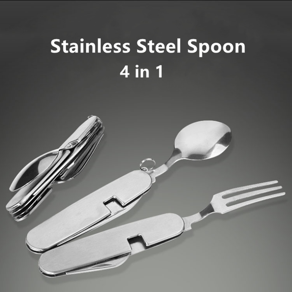

forks 4 in 1 outdoor camping tableware folding spoon fork knife opener stainless steel portable pocket sets for hiking travel survival
