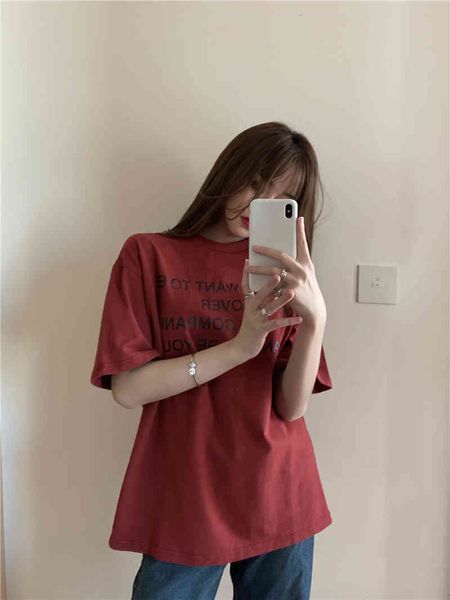 

polos ytx032 letter printed with short female t-shirt of medium length and comfortable around the loose neck, White