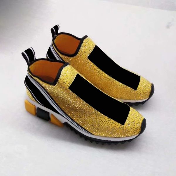 

classic sneakers shock leisure shoes fashion silver crystals letters women and men sock shoes originals yellow rhinestone shoe, Black