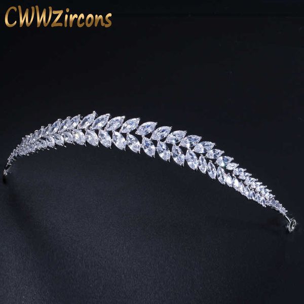 

gorgeous bridal wedding hair accessories tiara leaf shape cubic zirconia crown headband for bridesmaid a002 210714, Slivery;golden