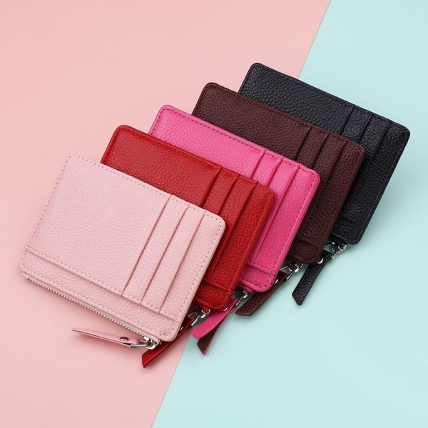 

card holders 1pc small wallet credit multi-card package fashion pu function zipper ultra-thin organizer case student women coin purse, Brown;gray