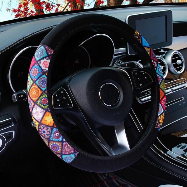 

steering wheel covers 38cm elastic car cover ethnic style print anti-slip styling steering-wheel interior accessories