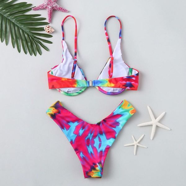 

split tie dye printed swimsuit women's steel support, White;black