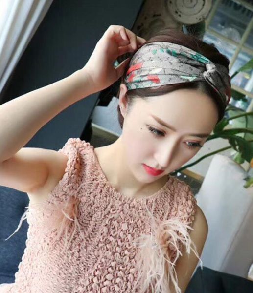 

silk elastic women letters print headbands fashion girls flowers floral hair bands scarf hair accessories gifts headwraps, Silver