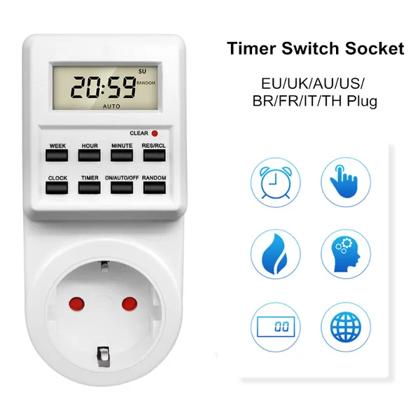 

electronic digital timer switch socket 24 hour cyclic kitchen outlet programmable timing eu uk au us br fr it plug timers