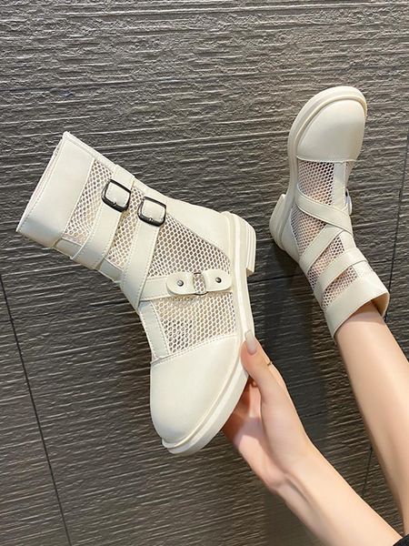 

boots zipper shoes round toe white ankle flat heel boots-women luxury designer low summer ladies rubber 2021 fashion rock fabric, Black