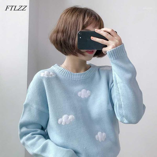 

women's sweaters ftlzz 2021 women knitted korean clothes sweet clouds pullovers winter sweater kawaii 1, White;black