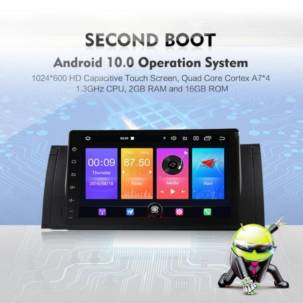

car video radio 2 din android 10.0 carplay 9 inch screen wifi gps auto multimedia for e39 x5 e53 m5 e38 1995-2006 2+16g dc 12v