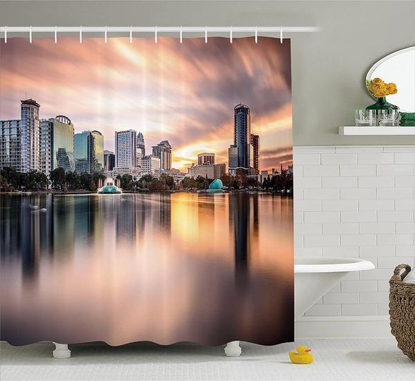 

shower curtains american curtain usa florida downtown city skyline view from the lake foggy scenic panorama bathroom home decor