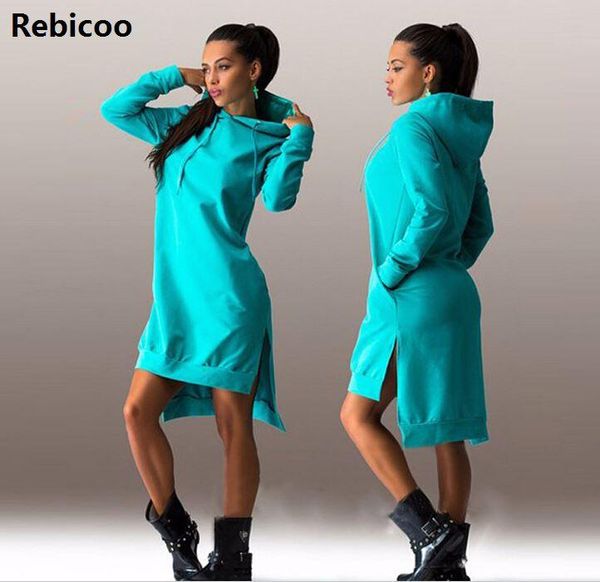 

fashion autumn winter hooded dress casual irregular solid long sleeve sweatershirts bodycon ladies vestidos s-xl dresses, Black;gray