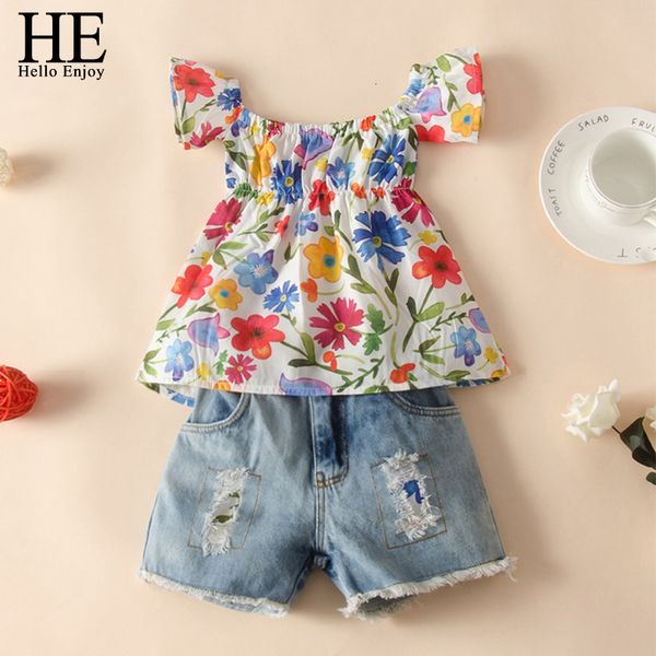 

jumpsuits children girls' clothing set new girl clothes printing +denim shorts toddler girls suit baby kids 2dp0, Blue