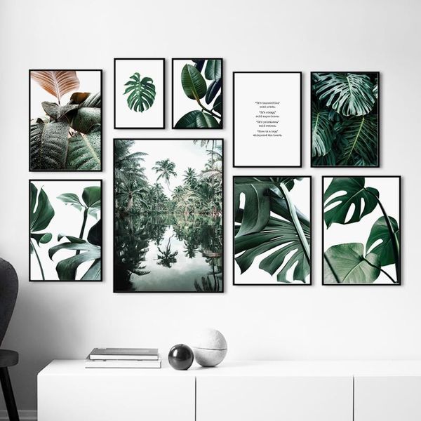

paintings tropical forest plant green leaf monstera wall art canvas painting nordic posters and prints pictures for living room decor
