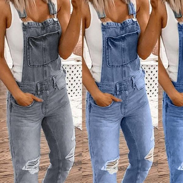 

women jumpsuits 30h washed denim bib jeans jump suit overalls casual ripped jumpsuit oversized bodysuit rompers, Black;white