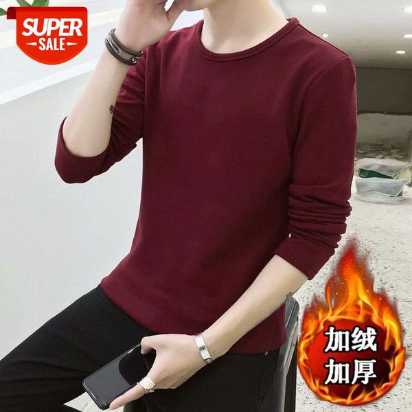 

men's long-sleeved t-shirts fall and winter trends with white shirts loose solid color warmth plus velvet size bottoming shirt #mj0p, White;black