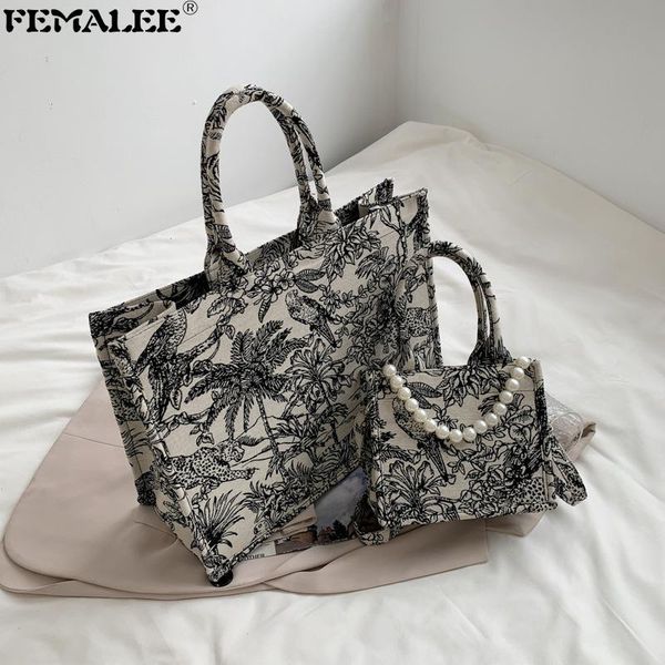 

super big capacity graffiti women tote bags 2021 fashion canvas shoulder armpit bolsa pearl handle forest printing underarm bag