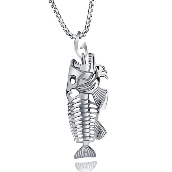 

pendant necklaces potcet stainless steel fishbone titanium necklace clavicle chain geometric fashion hip hop party jewelry, Silver