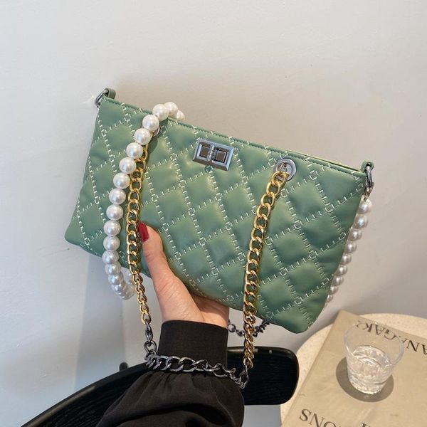 

high capacity summer messenger bag women 2021 pu leather crossbody bags quality pearl chain shoulder bolsas feminina