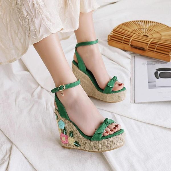 

summer women sandals butterfly-knot ladies open toe casual shoes platform wedge for drop, Black