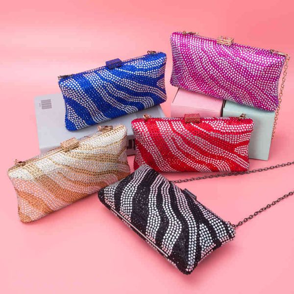 

fashion evening bag clutch 2021 dinner diamond stripe chain hand makeup