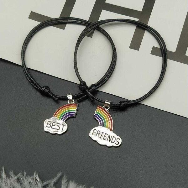 

charm bracelets 2 stks/partijen regenboog e vriend armband verstelbare vriendschap paar gift hand groothandel drop, Golden;silver