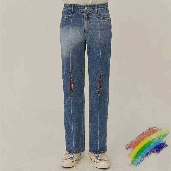 

men's jeans damage loose adererror men women streetwear denim ader error pants trousers oylw sbc8, Blue