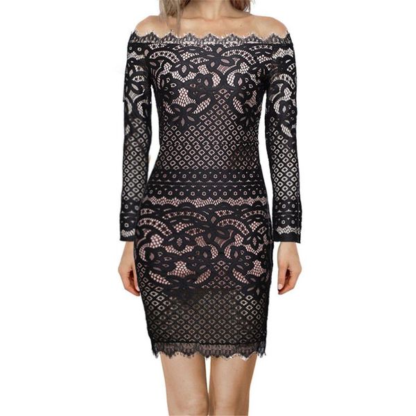 

casual dresses evening party elegant dress women mesh straight collar lace long formal solid 2021 summer, Black;gray