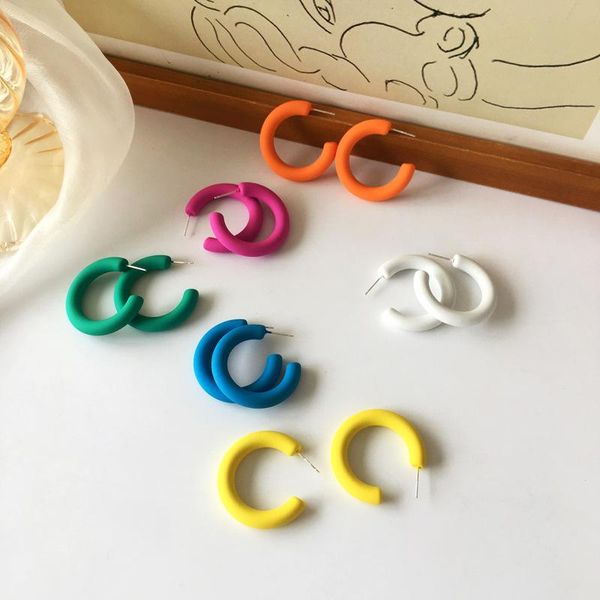 

hoop & huggie brief circle c shape earrings girls cute resin ear rings luxury jewelry, Golden;silver