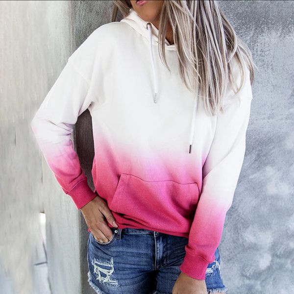 

hoodies women casual gradient hoodie long sleeve loose sweatshirt with pocket drawstring autumn winter clothes, Black