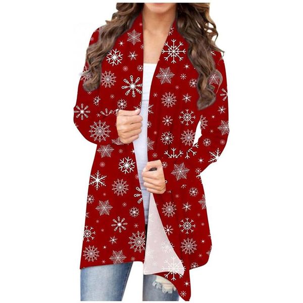 

women's trench coats autumn winter cardigan coat 2021 fashion christmas print mid-length for female oversized long sleeve casual jacket, Tan;black