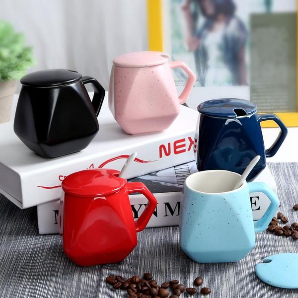 

mugs creative gypsophila diamond shape mug ceramic coffee with cover spoon porcelain morning milk personal customize