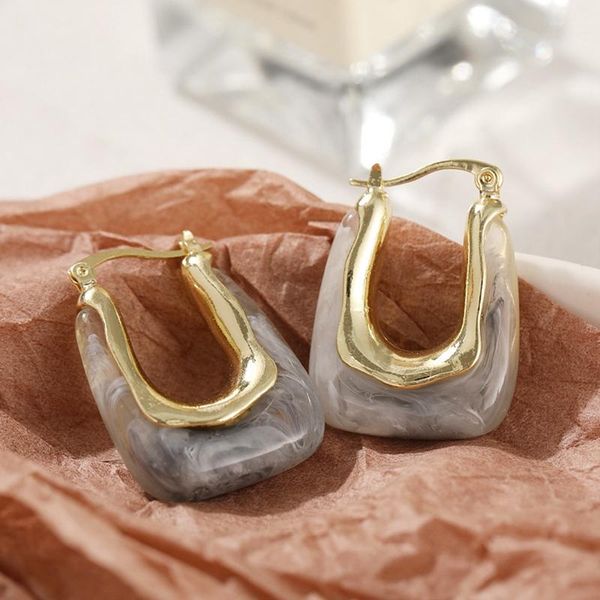 

hoop & huggie geometric u c-shaped water drop earrings 2021 retro transparent colorful resin earring party jewelry gifts for woman, Golden;silver