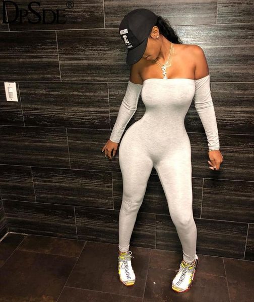 

women's jumpsuits & rompers dpsde gray off shoulder party bodycon long jumpsuit full sleeve skinny women 2021 autumn sexy, Black;white