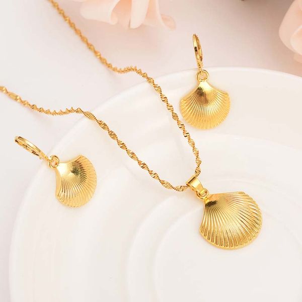 

africa 18 k solid g/f gold fine cute shell necklace earrings trendy jewelry charm pendant chain animal lucky sets, Silver