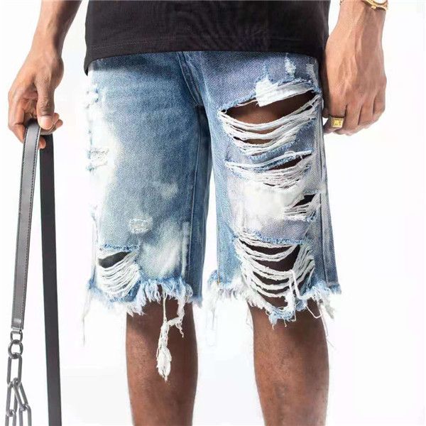 

21s luxurys designer mens short jeans summer classic pink stripe am-jeans printing fluorescent denim fashion hole tear design quality, Blue