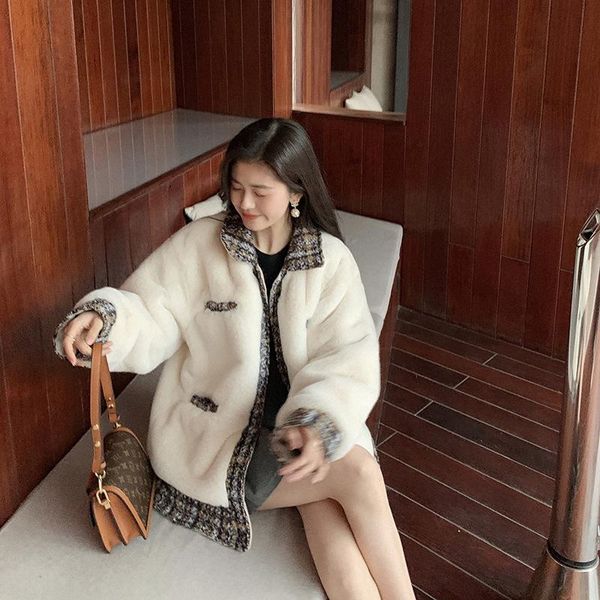 

women's fur & faux 2021 cashmere imitation mink mid-length coat gentle plush winter korean style, Black