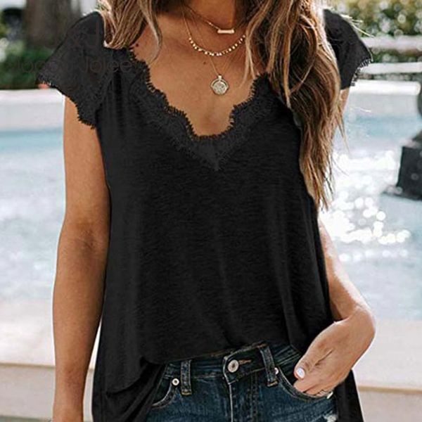 

jocoo jolee lace patchwork shirt elegant short sleeve v neck blouse summer plus size tunic casual solid loose 210518, White