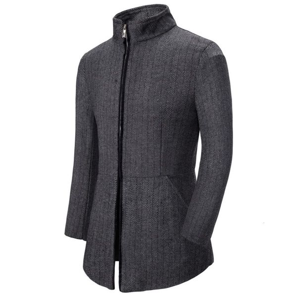 

men's trench coats spring and autumn winter est large size leisure style stand collar wool windshirt jacket mens coat hzqk, Tan;black