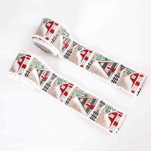 

decorative supplies 6.5cm white wool edge printed christmas house color ribbon