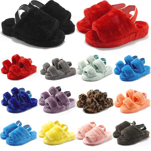 

fashion ug boots womens women designer slipper furry fluff yeah slides white black red yellow blue fur luxury sandals size 36-44