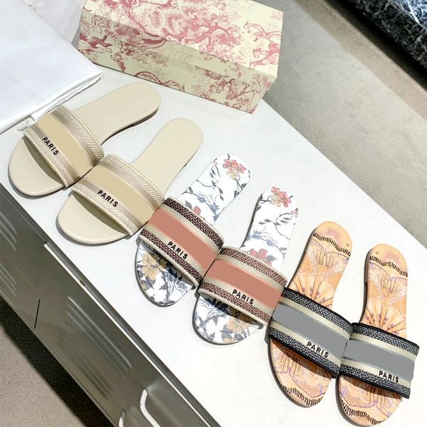 

r goat leather women sandals summer luxury stripe flat slipper fashion beach woman big head rainbow letters slippers classic with box 35-41, Black