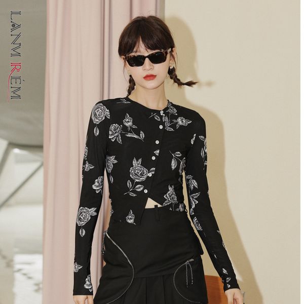 

floral o-neck fashion black printed vintage thin autumn all-match slim long sleeve basic blouse for female 2a1202 210507, White
